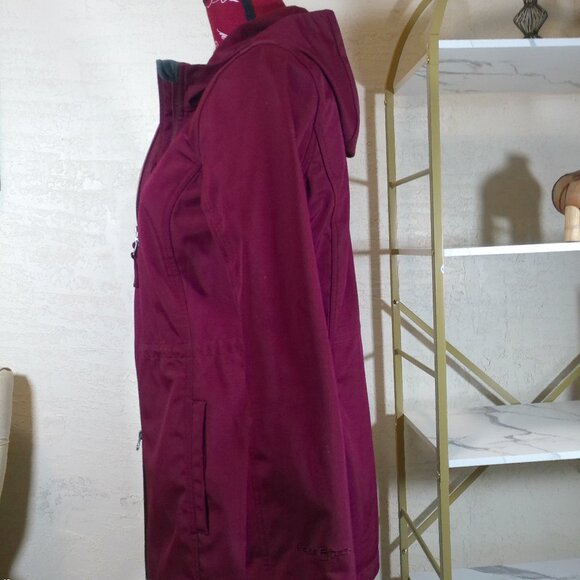Free Tech Jacket Coat Weather Resistant Zip Burgundy Hooded Fleece Lined Women S - Picture 5 of 9